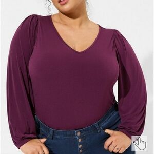 🆕️🍷BURGUNDY WINE STUDIO KNIT V-NECK PUFF LONG SLEEVE TOP🍷
